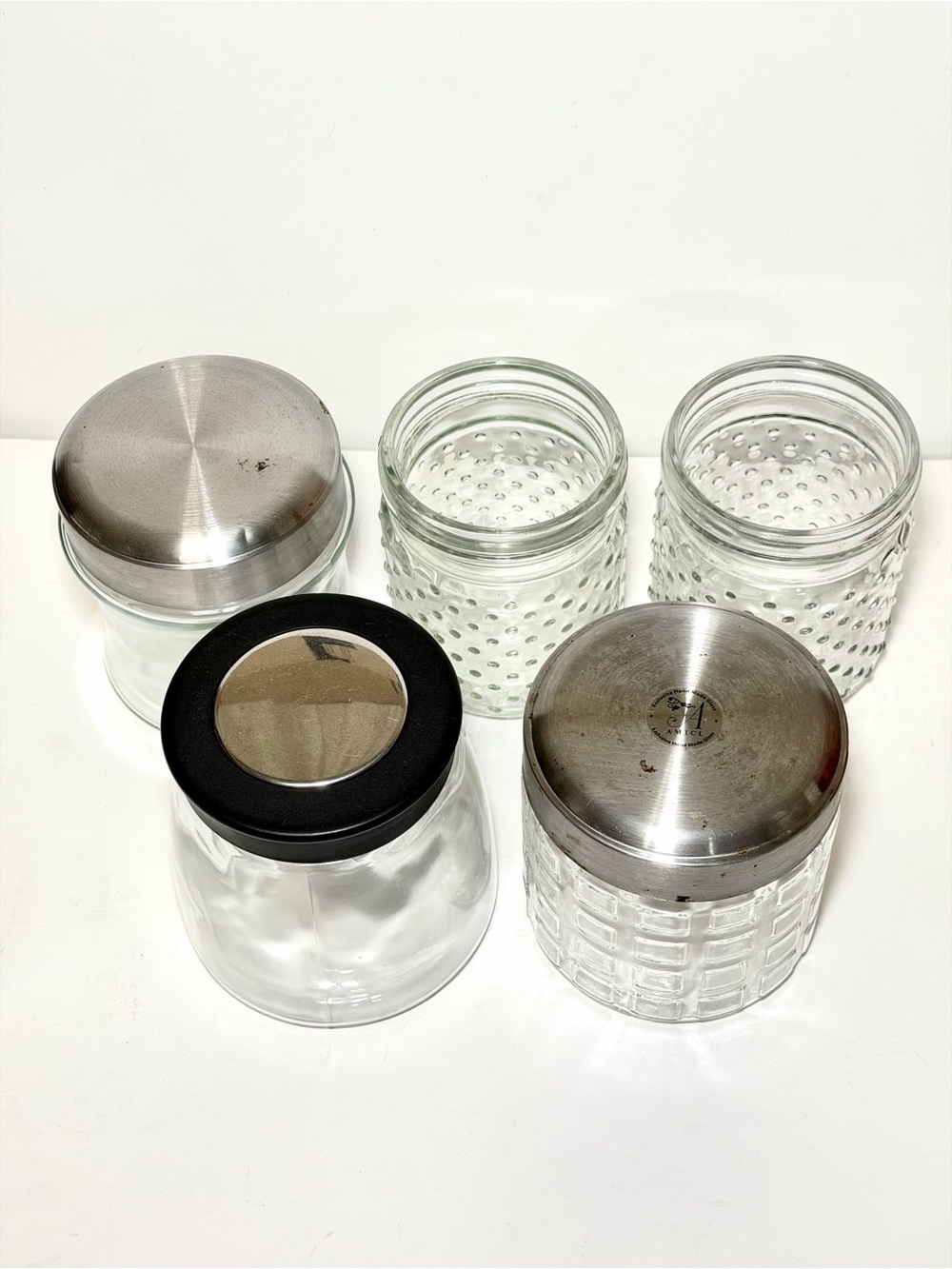 Vintage Clear Glass Canister & Storage Jar Lot (5 Pieces)